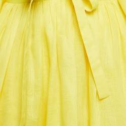 Pre Owned Zimmermann Yellow Linen Tie Detail Pleated Mini Dress M