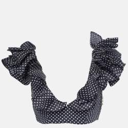 Zimmermann Black Polka Dot Printed Linen Ruffled Crop Top M