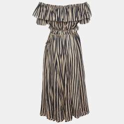 Zimmermann Beige & Black Striped Cotton Off Shoulder Crop Top & Midi Skirt M