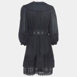 Pre Owned Zimmermann Black Dotted Cotton Waist Tie Detailed Mini Dress L