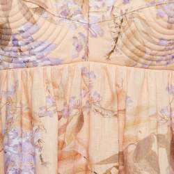 Pre Owned Zimmermann Light Orange Floral Print Linen Bralette Midi Dress L