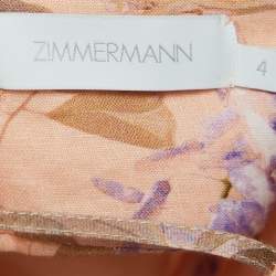 Pre Owned Zimmermann Light Orange Floral Print Linen Bralette Midi Dress L
