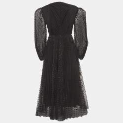 Pre Owned Zimmermann Black Dotted Tulle Pleated Midi Dress S