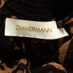 Pre Owned Zimmermann Brown Animal Print Silk Mini Dress L