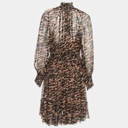 Pre Owned Zimmermann Brown Animal Print Silk Mini Dress L