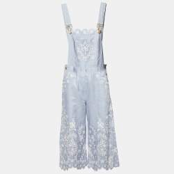 Zimmermann Blue Clover Broderie Anglaise Linen Cropped Jumpsuit M