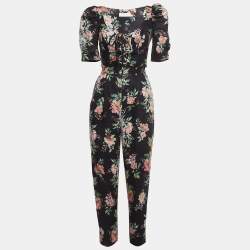 Zimmermann Black Floral Print Linen Lace-Up Crop And Pant Set S