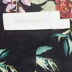 Zimmermann Black Floral Print Linen Lace-Up Crop And Pant Set S