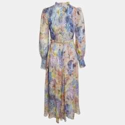Pre Owned Zimmermann Multicolor Floral Print Cotton Blend Long Sleeve Belted Maxi Dress M