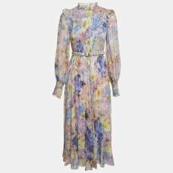 Pre Owned Zimmermann Multicolor Floral Print Cotton Blend Long Sleeve Belted Maxi Dress M