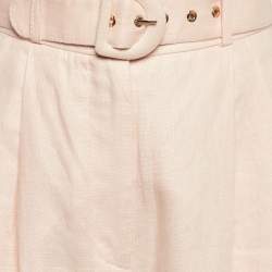 Pre Owned Zimmermann Pink Linen Wide Leg Belted Trousers S