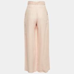 Pre Owned Zimmermann Pink Linen Wide Leg Belted Trousers S