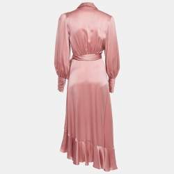 Pre Owned Zimmermann Pink Silk Wrap On Midi Dress M