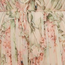 Pre Owned Zimmermann Peach Beige Floral Printed Chiffon Midi Dress S