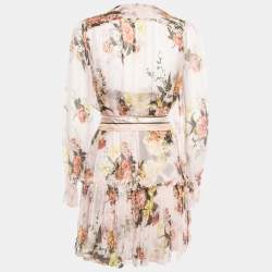 Pre Owned Zimmermann Peach Floral Printed Silk Mini Dresses M