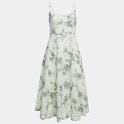 Pre Owned Zimmermann White Floral Print Linen Picnic Midi Dress M