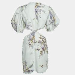 Zimmermann White Floral Printed Linen Cutout Mini Dress L