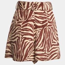 Zimmermann Brown Zebra Print Silk Belted Shorts M