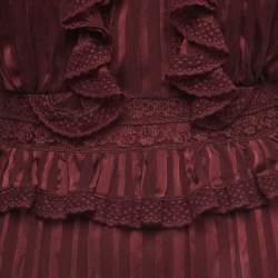 Pre Owned Zimmermann Burgundy Lace Ruffled Silk Espionage Panel Dress S