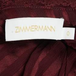 Pre Owned Zimmermann Burgundy Lace Ruffled Silk Espionage Panel Dress S