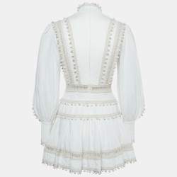 مملوكة مسبقًا Zimmermann White Eight Corded Linen Tiered Mini Dress 