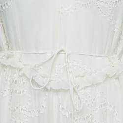 Pre Owned Zimmermann White Eyelet Silk Tie-Up Strap Asymmetric Dress M