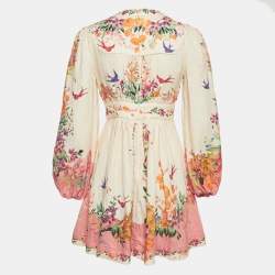 مملوكة مسبقًا Zimmermann Beige/Pink Tropicana Print Linen Mini Dress S