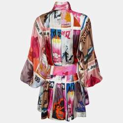 Pre Owned Zimmermann Multicolor Poster Print Silk Wavelength Pleated Mini Dress M