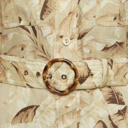Pre Owned Zimmermann Beige Palm Leaf Print Linen Midi Dress M