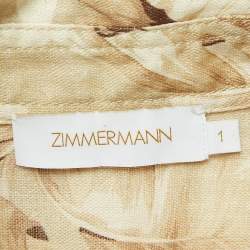 Pre Owned Zimmermann Beige Palm Leaf Print Linen Midi Dress M