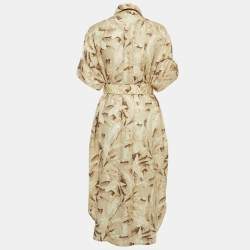 Pre Owned Zimmermann Beige Palm Leaf Print Linen Midi Dress M