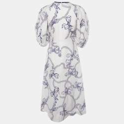 Pre Owned Zimmermann Oatmeal/Navy Printed Linen Midi Dress M