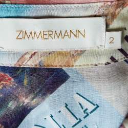 Zimmermann Multicolor Postcard Print Ramie Belted Shirt M