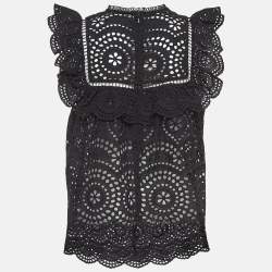 Pre Owned Zimmermann Black Floral Pattern Lace Ruffled Blouse S