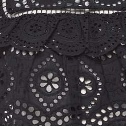 Pre Owned Zimmermann Black Floral Pattern Lace Ruffled Blouse S