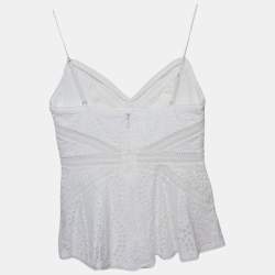 Zimmermann White Embroidered Cotton Shoulder Strap Cami Top M