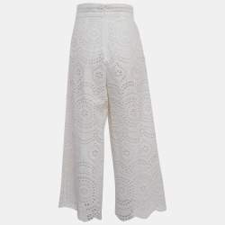 Zimmermann White Embroidered Cotton Meridian Cropped Trousers M