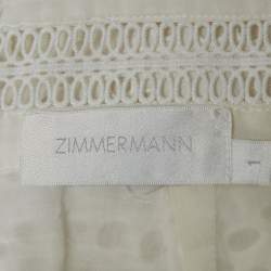 Zimmermann White Embroidered Cotton Meridian Cropped Trousers M