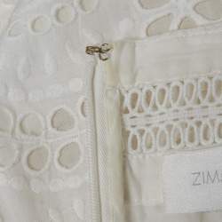 Zimmermann White Embroidered Cotton Meridian Cropped Trousers M