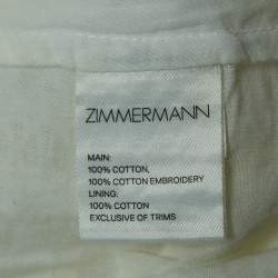 Zimmermann White Embroidered Cotton Meridian Cropped Trousers M