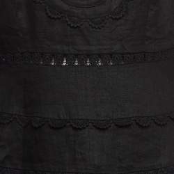 Pre Owned Zimmermann X Barneys Black Lace Trim Linen Tiered Mini Dress L