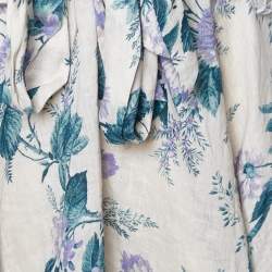Zimmermann Oatmeal Hydrangea Floral Print Linen Cassia Ruffle Mini Dress M