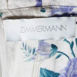 Zimmermann Oatmeal Hydrangea Floral Print Linen Cassia Ruffle Mini Dress M