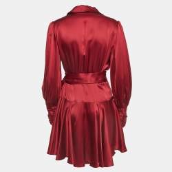 Zimmermann Red Silk Satin Blouson Sleeve Mini Wrap Dress M