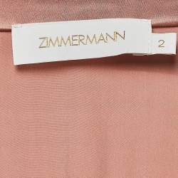 Pre Owned Zimmermann Pink Silk Satin Blouson Sleeve Asymmetric Midi Wrap Dress M
