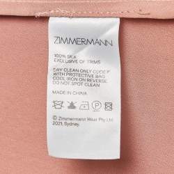 Pre Owned Zimmermann Pink Silk Satin Blouson Sleeve Asymmetric Midi Wrap Dress M