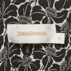 Pre Owned فستان ماكسي زيمرمان كريب مورد مطبوع أسود/أبيض برباط مقاس متوسط - ميديوم