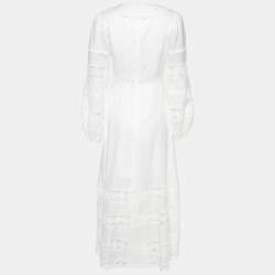 Pre Owned Zimmermann Ivory Linen & Lace Paneled Midi Dress S