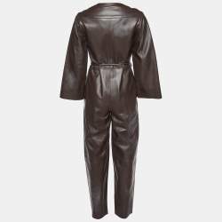 Pre Owned Zimmermann Dark Brown Leather Belted Jumpsuit S