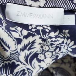 Pre Owned Zimmermann Navy Blue Floral Print Silk Shirt M